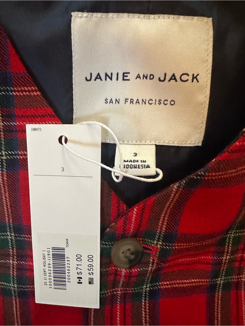 NWT Janie and Jack Red Holiday Plaid Kids Vest boys size 3 - Picture 2 of 3